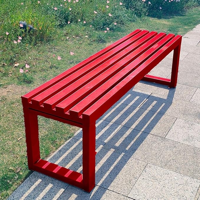 Weatherproof Metal Dining Bench, Outdoor Bench Backless Patio Bench 2-Person Farmhouse Bench Garden Bench for Kitchen, Living Room, Entryway(Red,5.9ft)