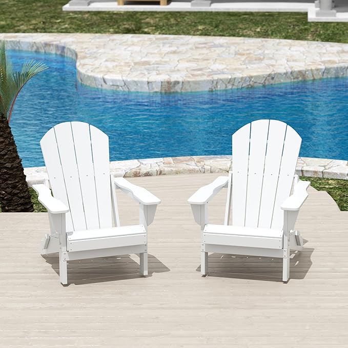 Costaelm Outdoor Folding Chair, Outdoor Seating Folding Firepit Chairs, All Weather Poly Adirondack Chair for Deck Backyard Garden Lawn Pool Patio, White
