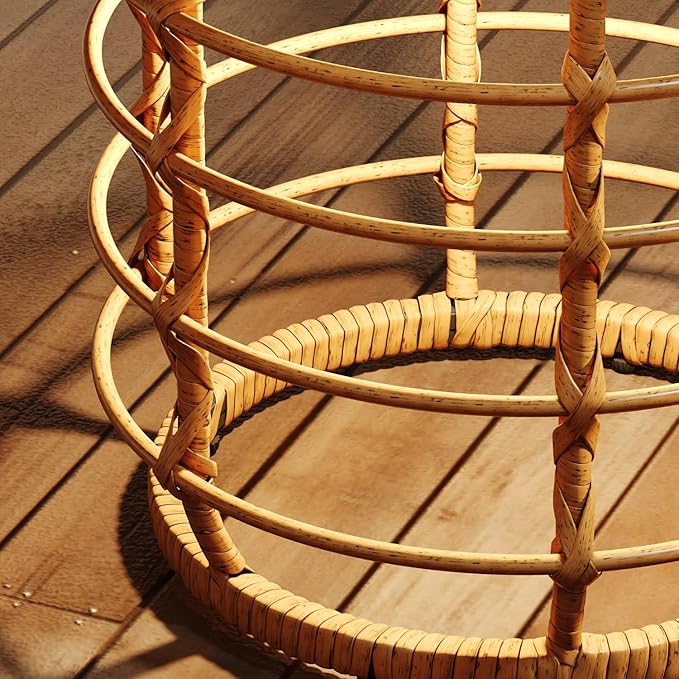 Lovinouse Rattan Round Side Table Set of 2, Small Circle Desk with Solar Lights and Tempered Glass Top,Weather-Resistant Wicker for Patio, Small Coffee End Table for Outdoor Living, Patio,Natural