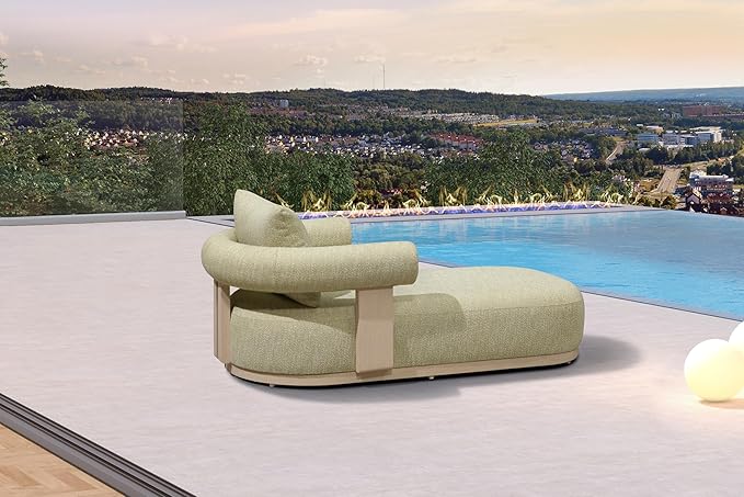 PURPLE LEAF Outdoor Chaise Lounge 1 Piece Chair Modern Aluminum Lounger Daybed with Lumbar Pillow and Armrest for Patio Poolside Beach Sunbathing Deck, Green