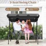 RELAX4LIFE 3-Person Porch Swing Chair - Outdoor Swing w/Adjustable Canopy, Removable Cushion & Metal Frame Stand - Photo 3
