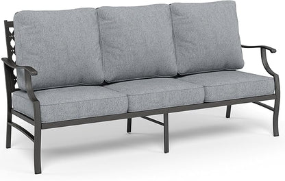 Metal Patio Sofa with 5.75" Extra Thick Waterproof Cushion, 3-Seater High-Back Outdoor Couch All Weather Outdoor Seating for Backyard Deck Front Porch, Gray