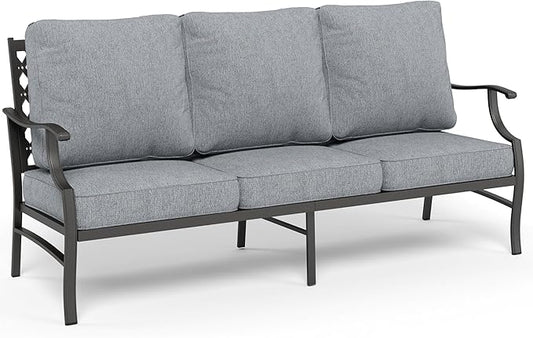 Metal Patio Sofa with 5.75" Extra Thick Waterproof Cushion, 3-Seater High-Back Outdoor Couch All Weather Outdoor Seating for Backyard Deck Front Porch, Gray