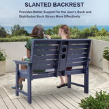 Outdoor Bench Weatherproof - HDPE 2-Person Garden Bench with Cup Holders, Bench Furniture with Backrest and Armrests - Photo 7