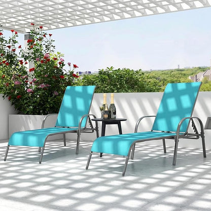 Tangkula Outdoor Lounge Chairs Set of 2, Patio Chaise Lounge with Adjustable Backrest, Reclining Pool Lounge Chairs for Outside with Heavy Duty Steel Frame for Beach, Yard, Balcony, Poolside