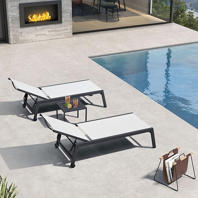 PURPLE LEAF Outdoor Chaise Lounge Set for 2 Oversized Pool Lounge Chairs with Easy-to-Move Wheels and Adjustable - Photo 3
