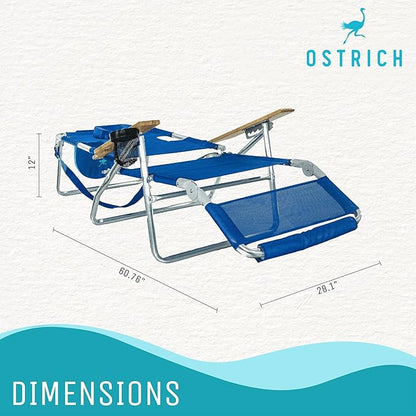 Ostrich the Original 3N1 Lightweight Beach Reclining Lounge Chair with Footrest, Outdoor Furniture for Patio, Balcony, Backyard, or Porch, Blue