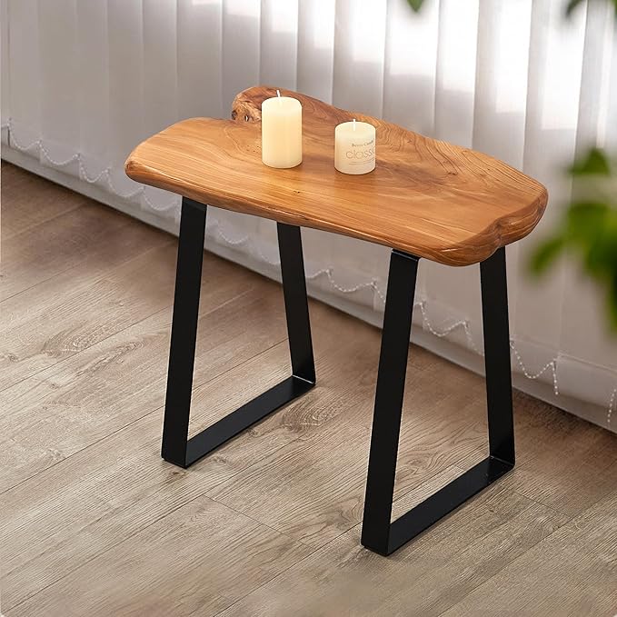 Live Edge Cedar Entryway Bench 19.5" x 12.5" x 16.2" H Rustic End Table Living Room Accent Solid Wood Natural Coffee Side Table Bedroom Vintage Outdoor Garden Stand Foot Stool