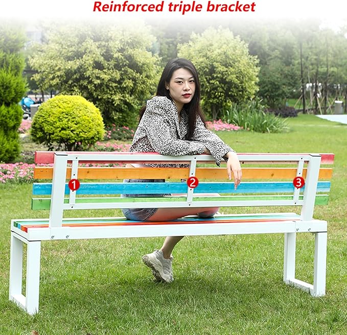 Outdoor Metal Garden Bench Seat, Park Benches with Anti-Rust Aluminum Steel Metal Frame, Slatted Seat, Patio Loveseat for Yard, Lawn, Porch, Choice of Colours(Color+white,A-39.4*15.7*17.7")