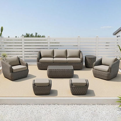 CHITA 7 Pieces Patio Wicker Furniture Set, Outdoor Rattan Bistro Set with Removable Thickened Cushions, Fully Assembled