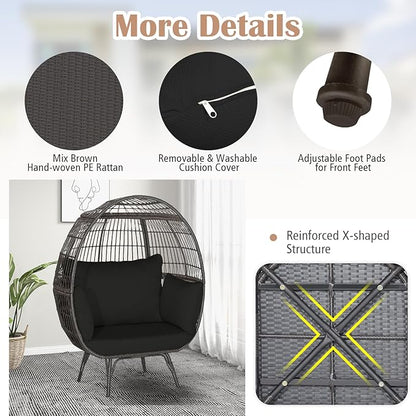 Giantex Oversized Wicker Egg Chair, Outdoor & Indoor Hammock Chair with Thick Cushions, 2-Person PE Rattan Lounge Chair Swing Chair for Patio, Backyard,Porch, 450 LBS Weight Capacity (Black)