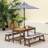 HONEY JOY Kids Picnic Table, Outdoor Wooden Table & Bench Set w/Removable Cushions and Umbrella, Stripe Fabric - Photo 9