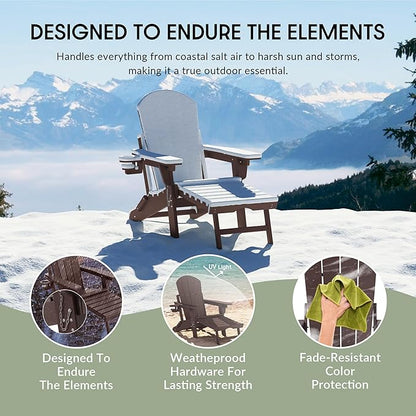 WestinTrends Malibu Folding Adjustable Adirondack Chair with Retractable Ottoman and Cup Holder, Dark Brown