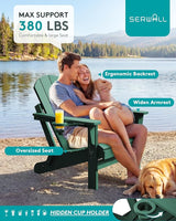 SERWALL Foldable Adirondack Chair Set of 2 for Patio Garden All Weather Adirondack Chairs with Cup Holder Outdoors Fire - Photo 9