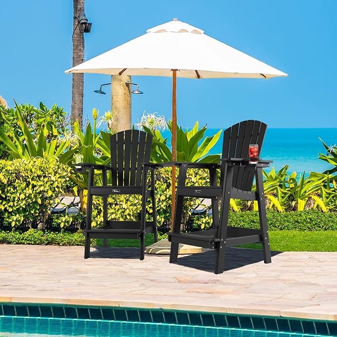 FUNBERRY Tall Adirondack Chair, All Weather High Top Balcony Chairs with Cup Holder