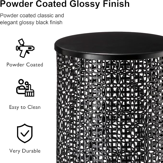 Glitzhome Outdoor Side Table Set of 2, Decorative Garden Stool for Patio Heavy Duty Metal Frame Accent Table Modern End Table, Glossy Black