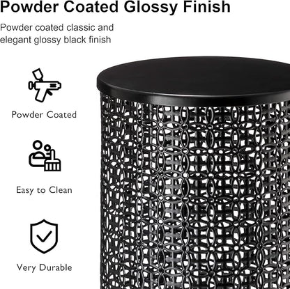 Glitzhome Outdoor Side Table Set of 2, Decorative Garden Stool for Patio Heavy Duty Metal Frame Accent Table Modern End Table, Glossy Black