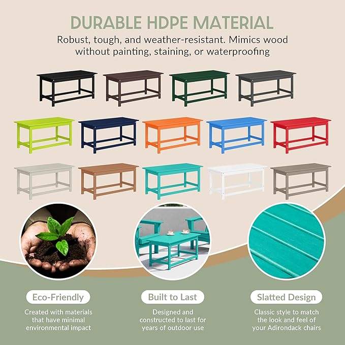 WestinTrends Malibu Outdoor Coffee Table, 35" x 17.5" All Weather Poly Lumber Patio Adirondack Coffee Table for Garden Lawn Porch Balcony, Turquoise