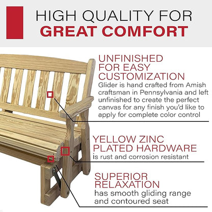 Amish Casual Heavy Duty 800 Lb Mission Pressure Treated Porch Glider (5 Foot, Unfinished)