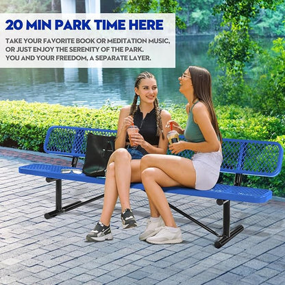 Ceridwen Outdoor Benches Heavy Duty Steel Frame Park Bench with Backrest Bench,Park Bench Steel Mesh Outdoor Bench for Garden,Weatherproof Outdoor Bench for Garden (Blue, 8FT)
