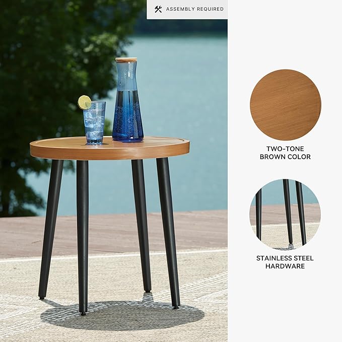 Signature Design by Ashley Horizon Hall Casual Outdoor End Table with 4 Legs, Light Brown & Black - Photo 3