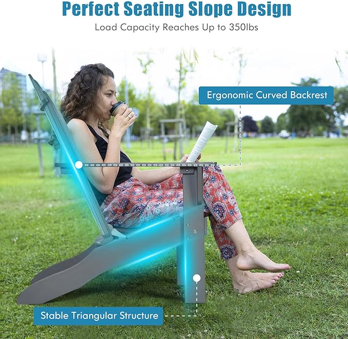 Tangkula Adirondack Chair, Acacia Wood Adirondack Lounger Chair, Outdoor Armchairs with Slatted Seating, Weather Resistant