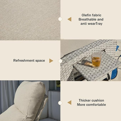Outdoor Recliner Chairs Set of 2 Reclining Patio Chairs with Adjustable Back and Extended Footrest Wicker Rattan Recliner Chairs with Flip Table and Removable Cushion
