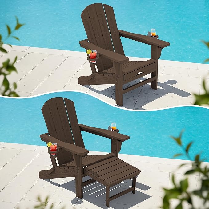 KINGYES Folding Adjustable Adirondack Chair with Ottoman & 2 Cup Holders, HDPE Adirondack Recliner Chair with Footrest - Photo 1
