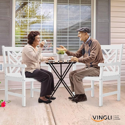 VINGLI Outdoor Dining Chairs, Heavy Duty 330 LBS Wooden Patio Chairs with Comfortable Backrest, Solid Wood Patio Dining Chairs Garden Chairs for Yard, Front Porch and Deck (White, 1 PCS)