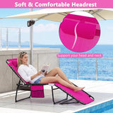 Giantex Patio Lounge Chairs for Outside - Set of 2 Folding Tanning Chair w/Headrest, 4 Adjustable Positions, Side Pocket - Photo 5