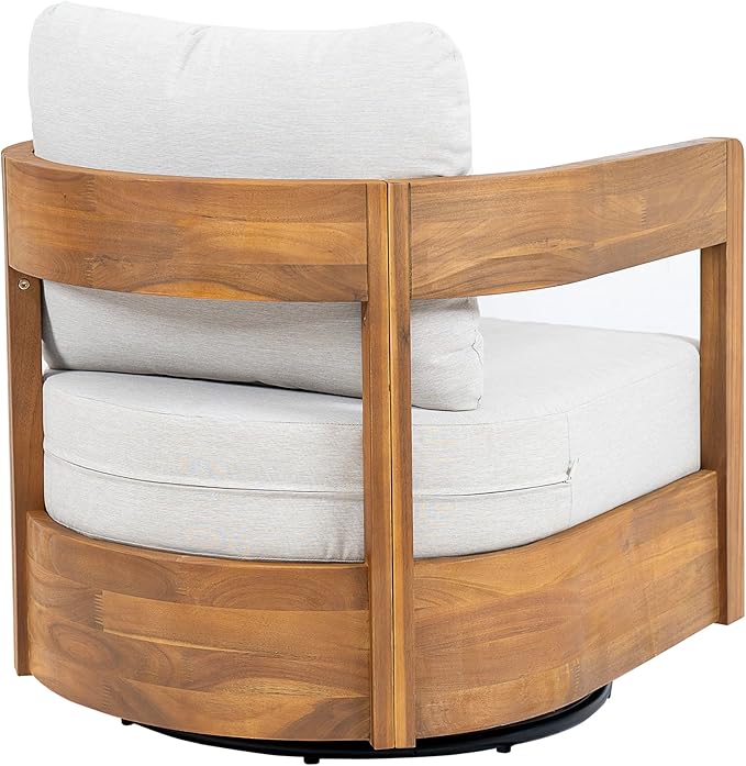 Christopher Knight Home Telluride Outdoor Acacia Wood Swivel Club Chair with Removable Cushion, 360° Rotating Patio Armchair for Garden, Balcony, or Poolside Seating, Teak + Beige