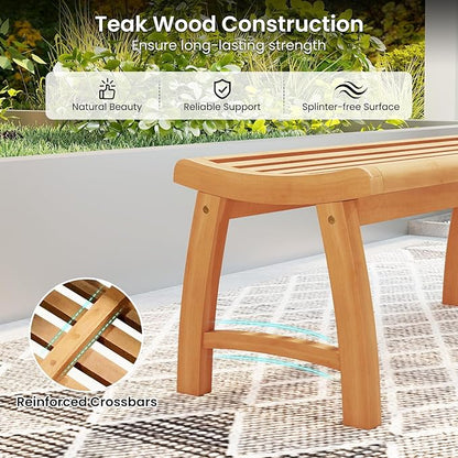 Tangkula Teak Wood Outdoor Bench, 2-Person Patio Backless Garden Dining Bench with Contoured Slatted Seat, 800 lbs Capacity, Outside Seating Furniture for Porch, Balcony, Deck & Yard (Natural)