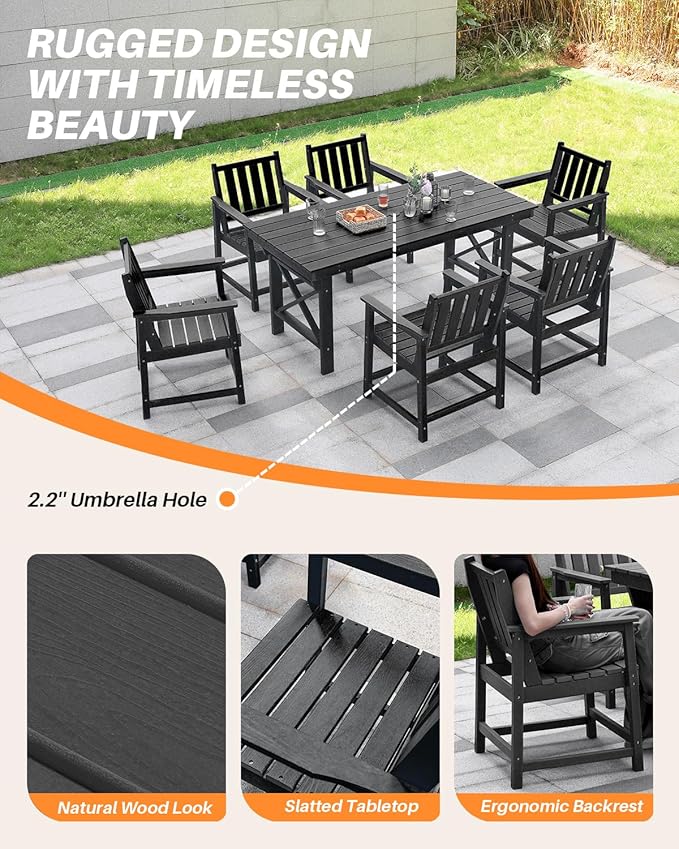 5-Piece HDPE Patio Dining Set, Outdoor Table and Chairs with Umbrella Hole, Modern Outdoor Dining Set for 4 - Photo 8