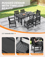 5-Piece HDPE Patio Dining Set, Outdoor Table and Chairs with Umbrella Hole, Modern Outdoor Dining Set for 4 - Photo 8
