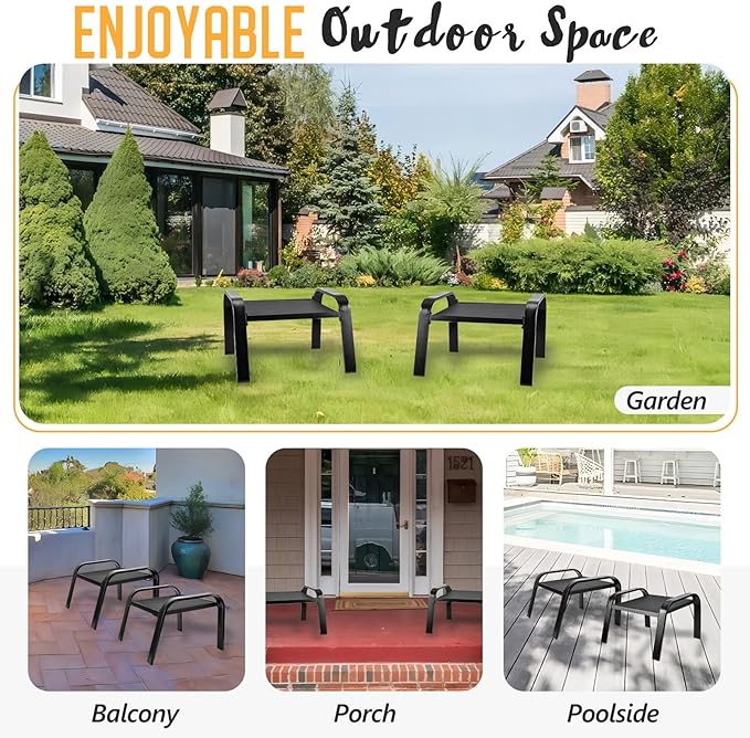 Outddor Patio Ottoman 2 Set All Weather Outdoor Foot Rest Patio Furniture Coffee Table for Garden Backyard Porch Black - Photo 6