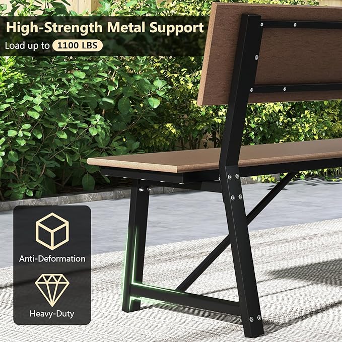 Tangkula 72” Outdoor Bench, Extra Long Patio HDPE Bench for 4 People, 1100 lbs Weight Capacity, Heavy-Duty Patio Picnic Dining Bench for Garden, Porch, Lawn, Backyard & Park