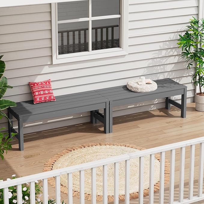 SERWALL 47 Inches Outdoor Bench Set of 2 - Photo 9