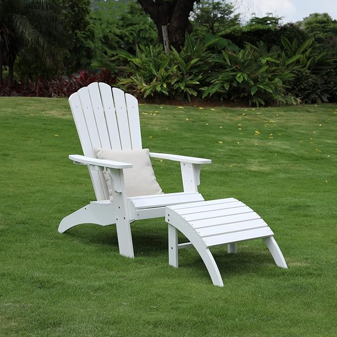 Psilvam Adirondack Ottoman, Adirondack Footstool for Adirondack Chair Weather Resistant Foot Rest for Outdoor Porch, Yard, Porch, Garden (White)