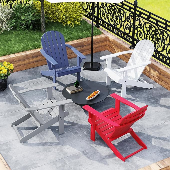 Giantex Acacia Wood Adirondack Chair - Outdoor Fire Pit Chair with 105° Inclined Seat, High Backrest, 4" Wide Armrests, Patio Lounge Chair for Outside, Lawn, Backyard, Garden, Deck, Porch (1, White)