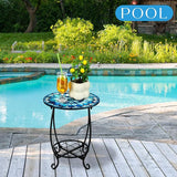 Outdoor Side Table Round Small Mosaic Patio Accent Indoor End Plant Coffee Tea Table for Yard Patio Porch Garden Living - Photo 1