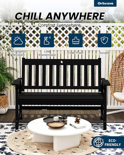 Outdoor Bench,2-Person Garden Bench,HDPE Outdoor Benches Weatherproof,Porch Bench with Backrest and Armrests for Patio,Backyard, Porch and Park,Coffee,810 Lbs Max Load Black