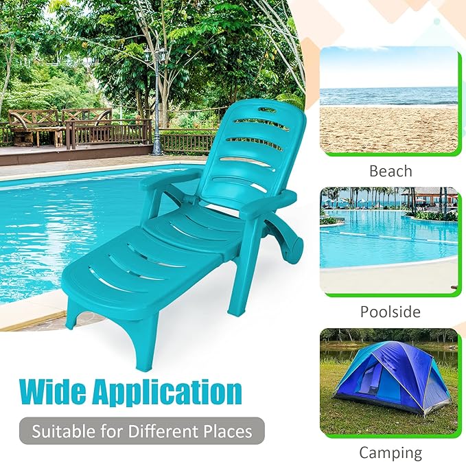 Tangkula Outdoor Chaise Lounge Chair, Adjustable 5-Position Recliner Chair with Built-in Wheels - Photo 8
