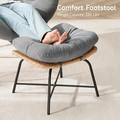 ONBRILL Papasan Rocking Chair with Ottoman,Oversized Papasan Chair with Padded Cushion, Indoor & Outdoor Rocker Chair for Living Room, Patio, Garden, Gray