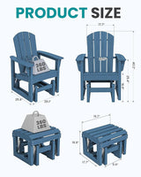 SERWALL Outdoor Glider Chair Set of 2 with Ottoman, HDPE Wood-Like Patio Glider Set All-Weather Porch Glider for Outside - Photo 2