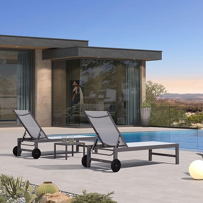 PURPLE LEAF Outdoor Lounge Chair Set for 2 Patio Chaise Lounger with Aluminum Frame and Wheels All-Weather Pool Lounge - Photo 2
