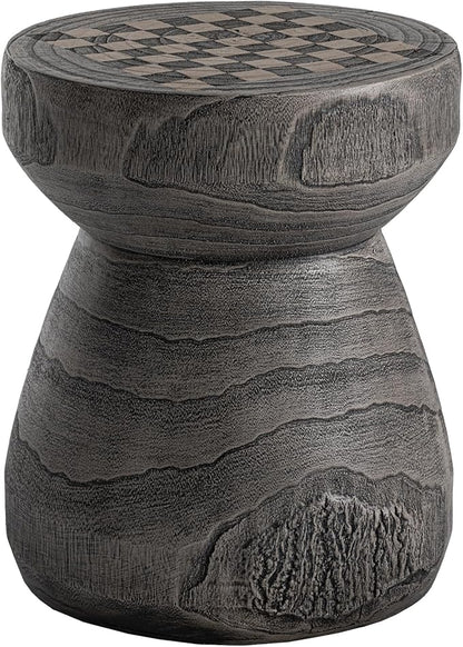 HOMPUS Outdoor Side Table with Checkerboard Grain Tabletop, Concrete Patio Table Mushroom Shaped, MgO Lightweight Round End Table Modern Vintage Round Coffee Table for Indoor Outdoor Use, Grey