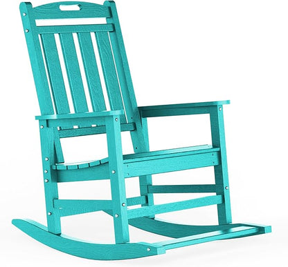 LOUNZY Outdoor Rocking Chair, HDPE Patio Rocking Chair with Footboard for Adults, All Weather Heavy Duty Front Porch Rocker, Aruba