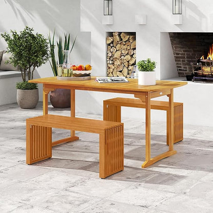 Tangkula Patio Acacia Wood Bench, 36” Outdoor All-Slat Wood Bench for 2 People, 800 lbs Capacity, Outdoor Backless Seating Furniture for Park, Garden, Yard, Porch (1,Teak)