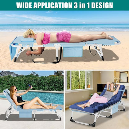 DoCred Heavy Duty Tanning Chair with Face Hole, Adjustable 5-Position Folding Chaise Lounge Chairs for Outside, Portable Lay Flat Beach Lounge Chair for Outdoor Sunbathing Beach Pool Lawn Camping