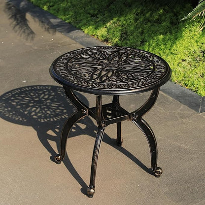Cast Aluminum Outdoor Side Table, All Weather Round Small Coffee Table for Patio,Park,Lawn,Yard (18.5" Bronze)